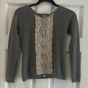 Chic Gray Women's Cardigan with Lace Detail